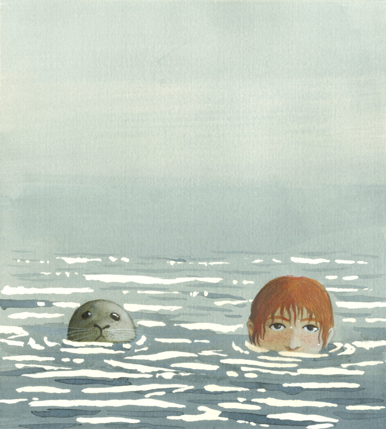 Da grande sarò una foca - illustrazione a inchiostro di una bambina e una foca
